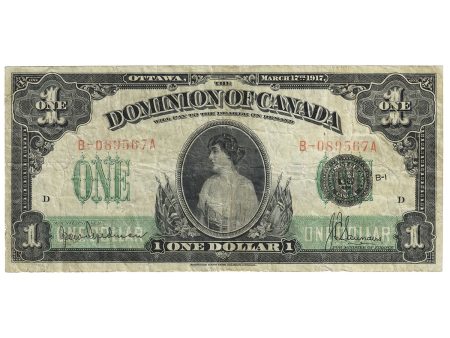 DC-23c 1917 Dominion $1 Hyndman-Saunders, Seal Over ONE, Series B, VF For Sale