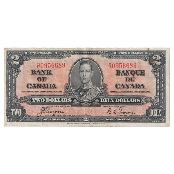 BC-22c 1937 Canada $2 Coyne-Towers, D R, VF-EF Sale